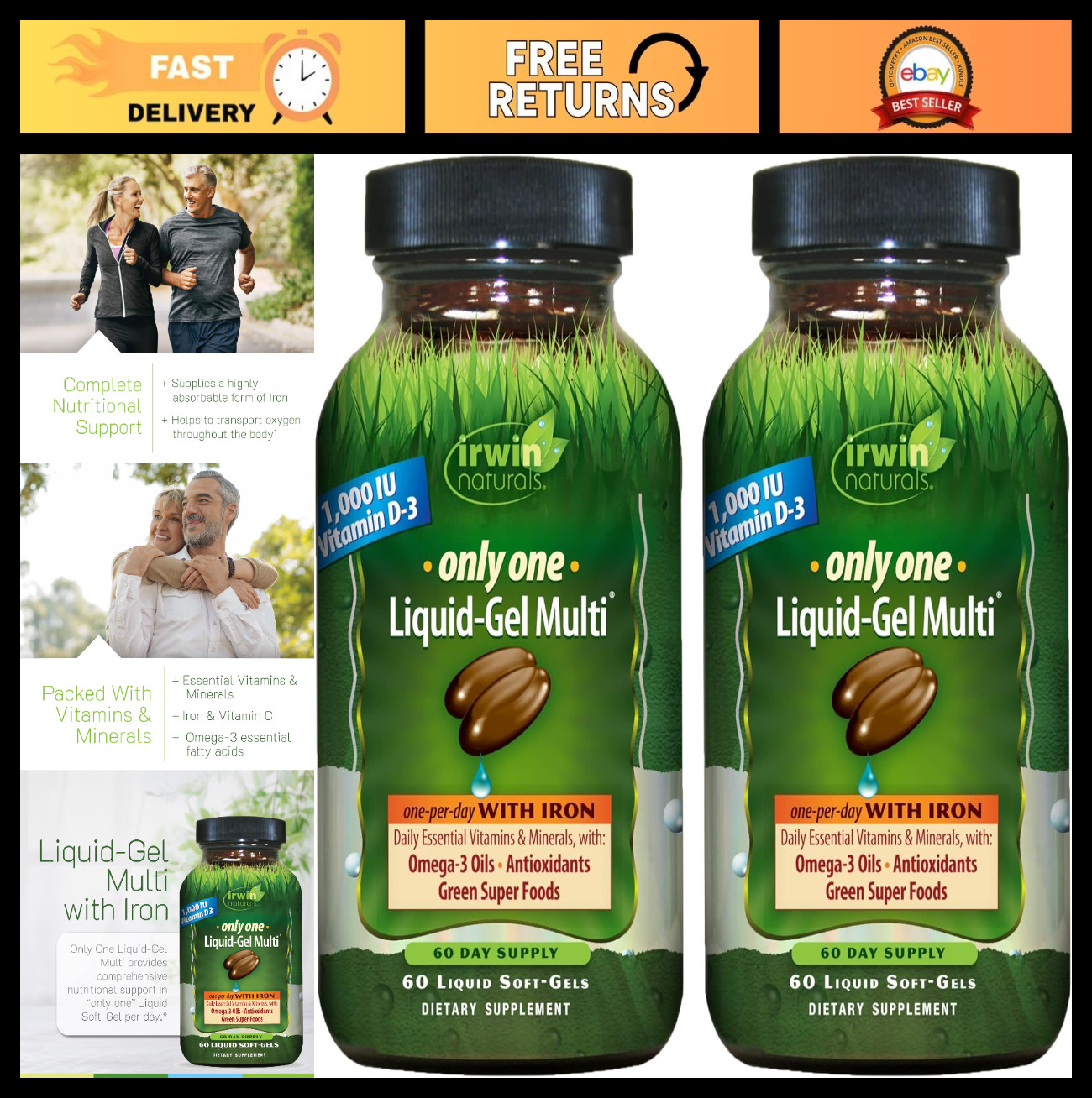 Complete Daily Multi with Iron – 60 Liquid Soft-Gels – 2 Pack – Essential Nutrie