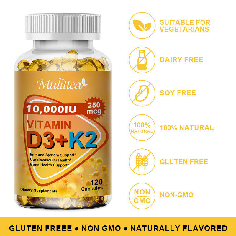 Vitamin D3 K2 Softgels Capsules Vitamin D3 10000 IU + K2 MK7,Bone Immune Support