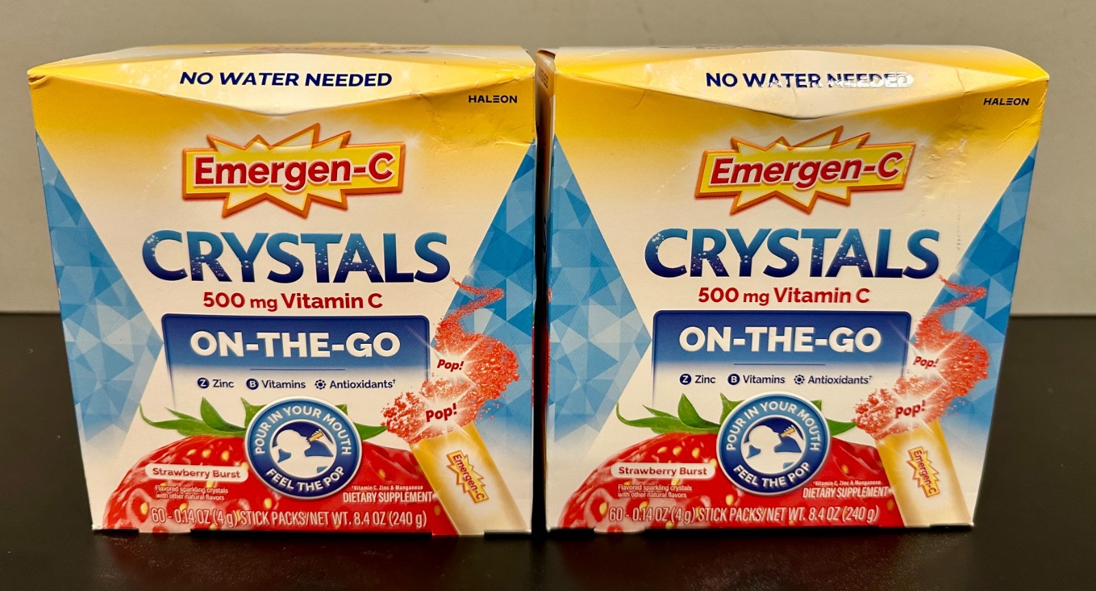 Emergen-C Crystals ON THE GO Strawberry Burst 500mg Vitamin C 60 Count 2 PACK