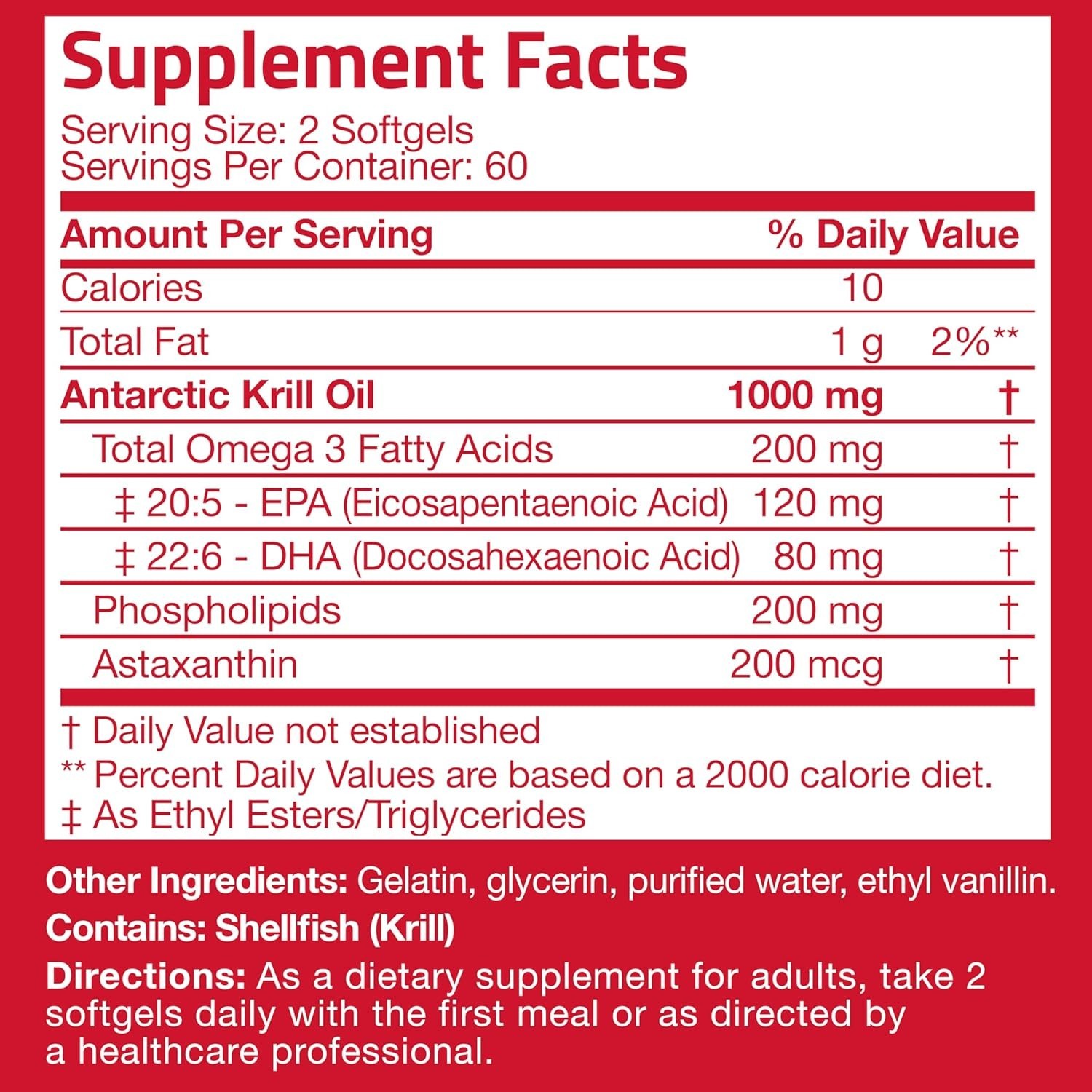 Antarctic Krill Oil 1000mg with Omega-3s EPA, DHA and Astaxanthin