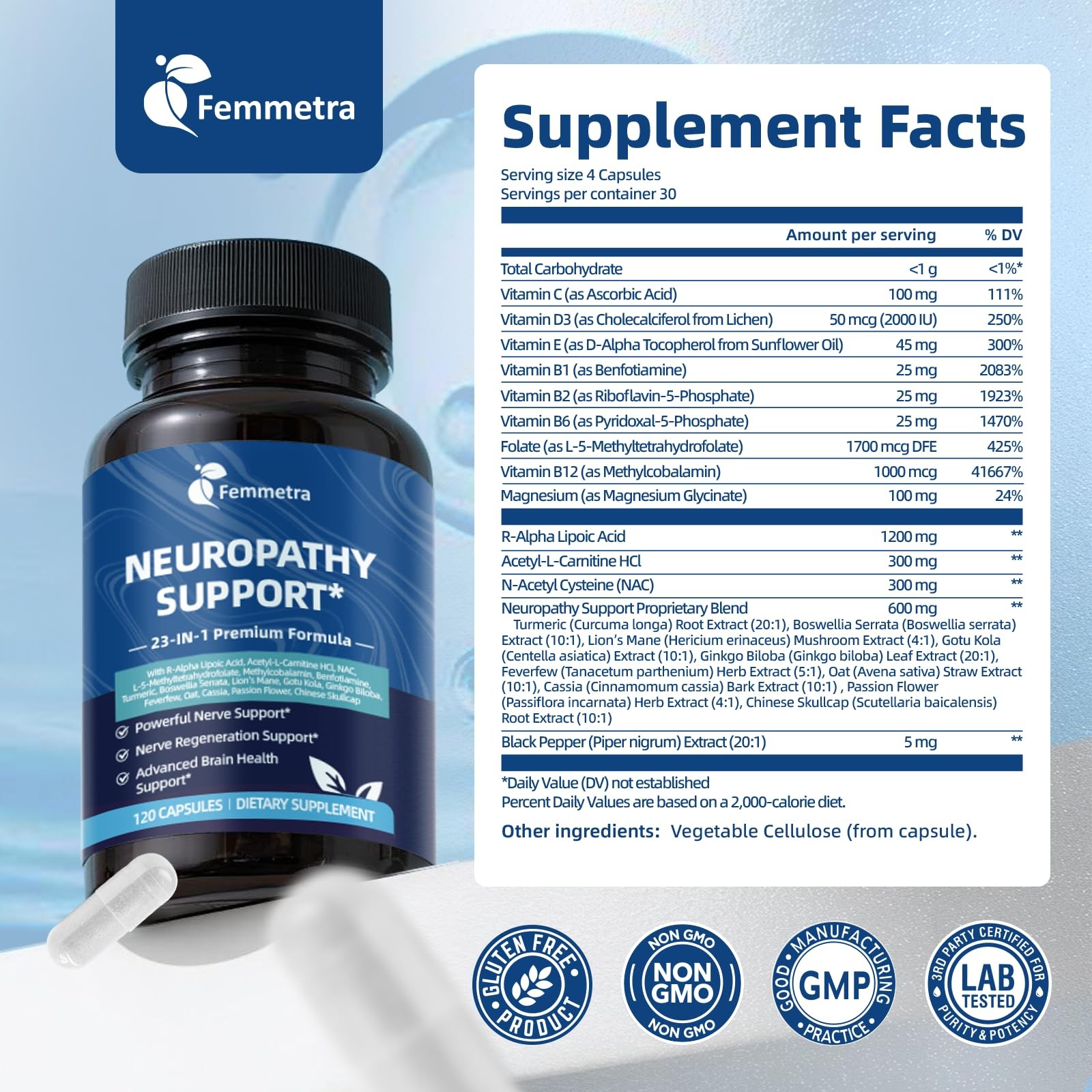 Nerve & Peripheral Neuropathy Support Supplement with 1200mg R-Alpha Lipoic