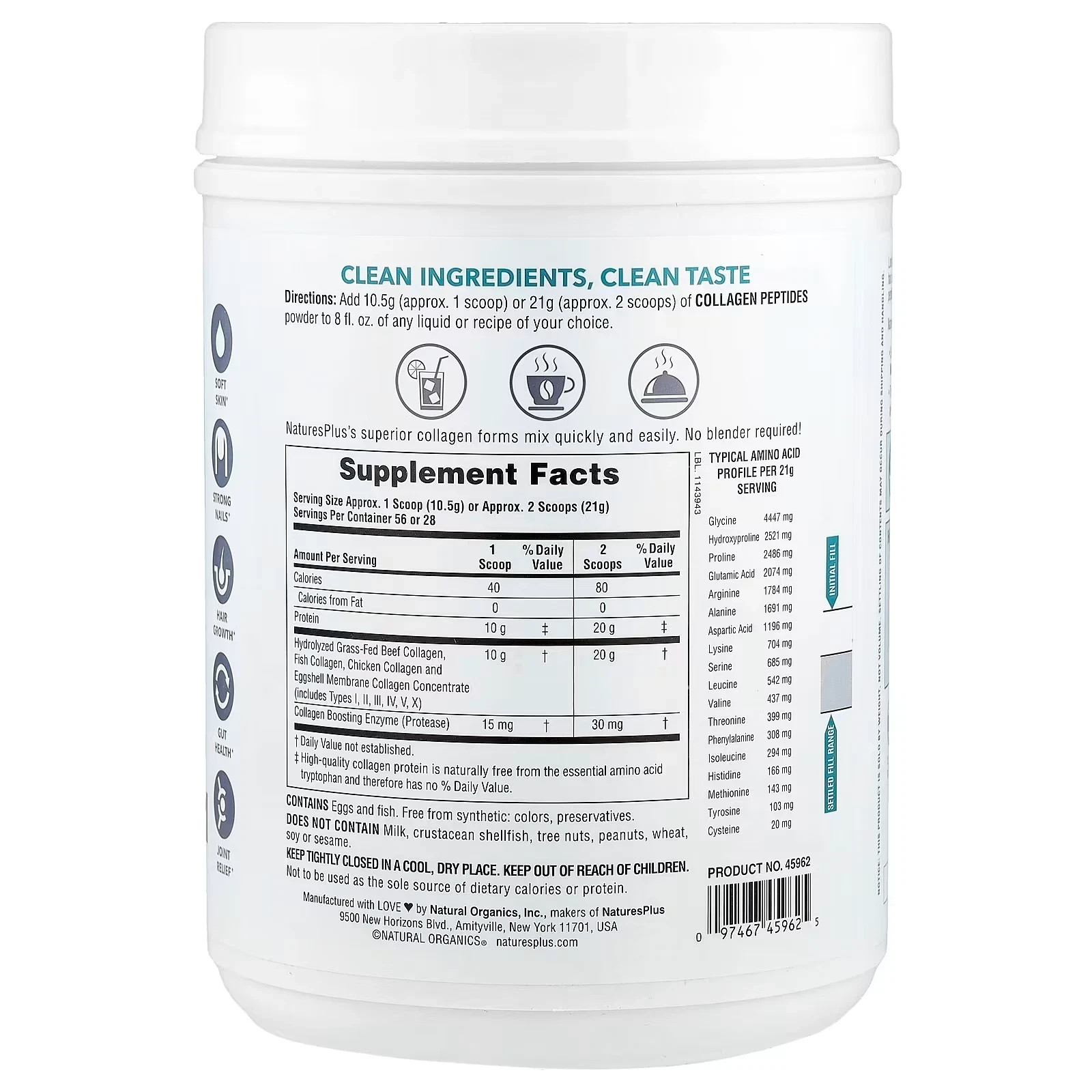 Nature’s Plus Collagen Peptides Powder 1.3 lbs / 588 g Each (Pack of 2)