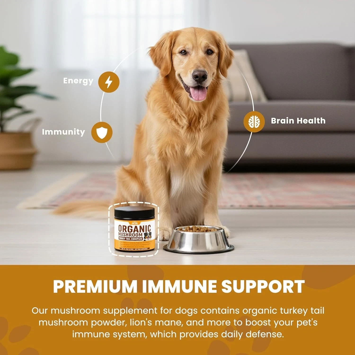 Turkey Tail Mushroom for Dogs Supplement Powder (90g) Organic Mushroom Complex w
