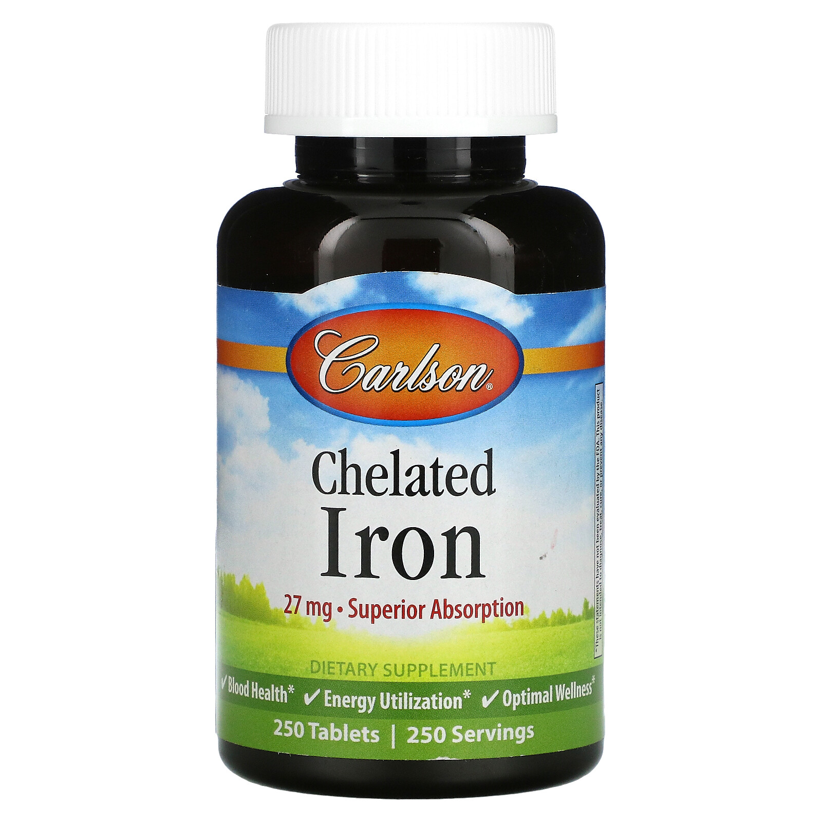 Carlson Labs Chelated Iron 250 Tablets Gluten-Free, Milk-Free,
