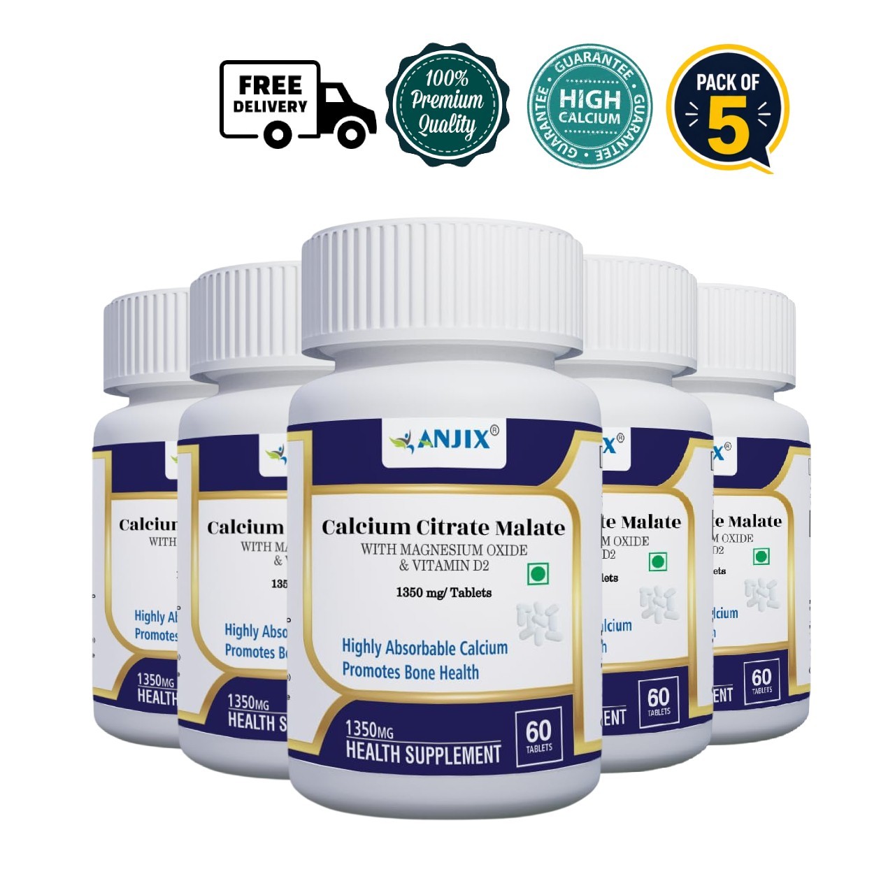 5 Pack Calcium Citrate Malate D2 Magnesium 300 Tablets