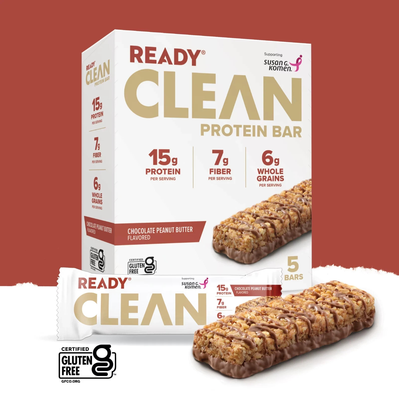 Ready Nutrition, Chocolate Peanut Butter Protein Bar, 5 Count Box, Shelf-Stable