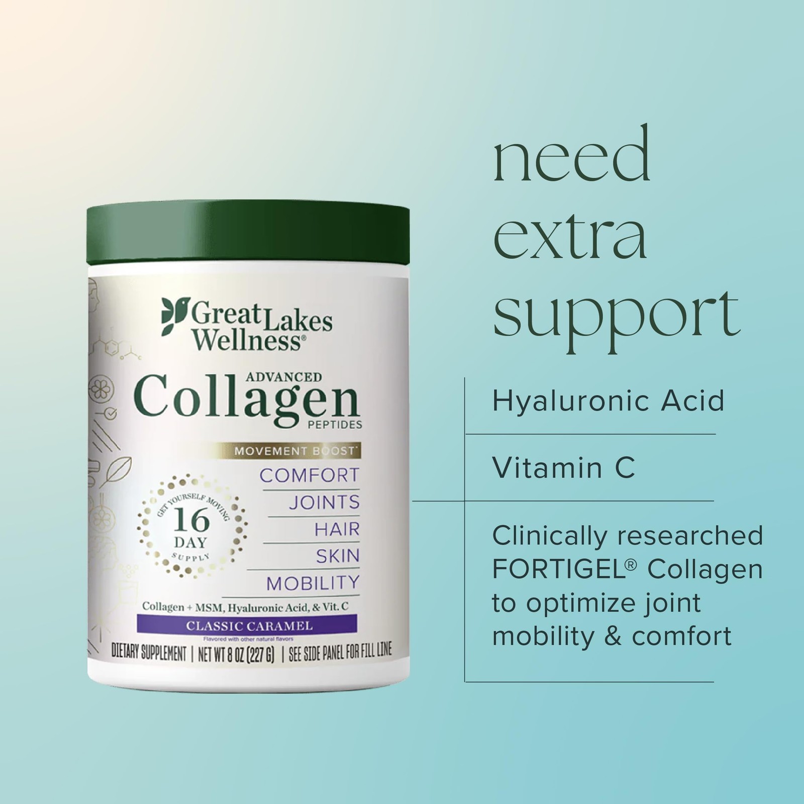 Movement Boost Advanced Collagen Peptides Powder with MSM, Hyaluronic Acid, V…