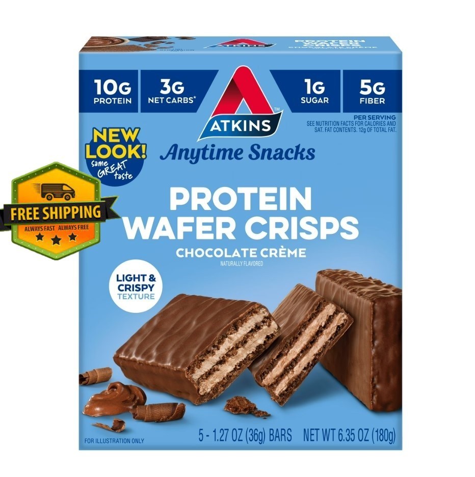 Atkins Chocolate Creme Protein Crisp Wafers, 5 Count, 10g Protein Snack