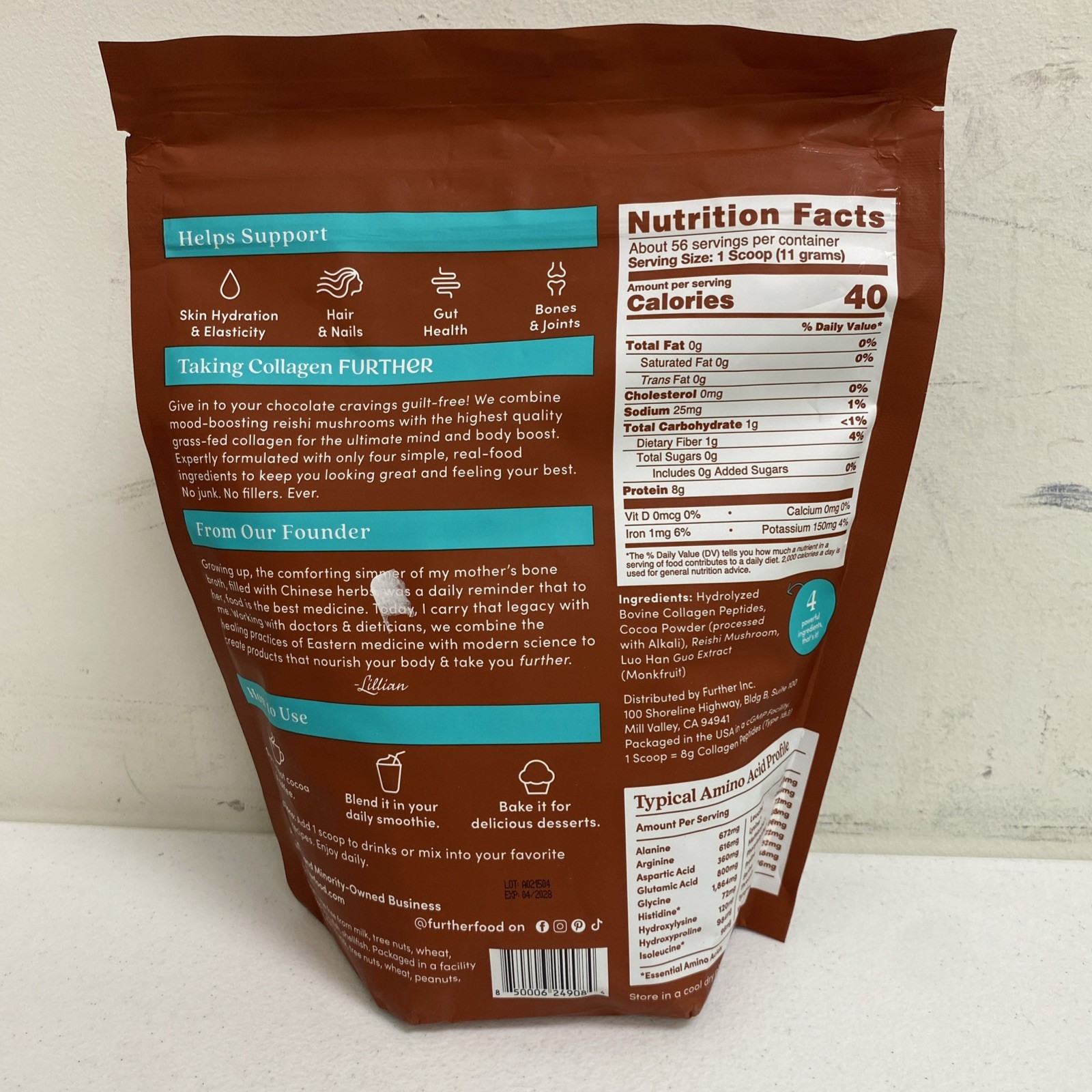 Further Food – Chocolate Collagen Peptides Powder – Plus Reishi Mushroom 22oz