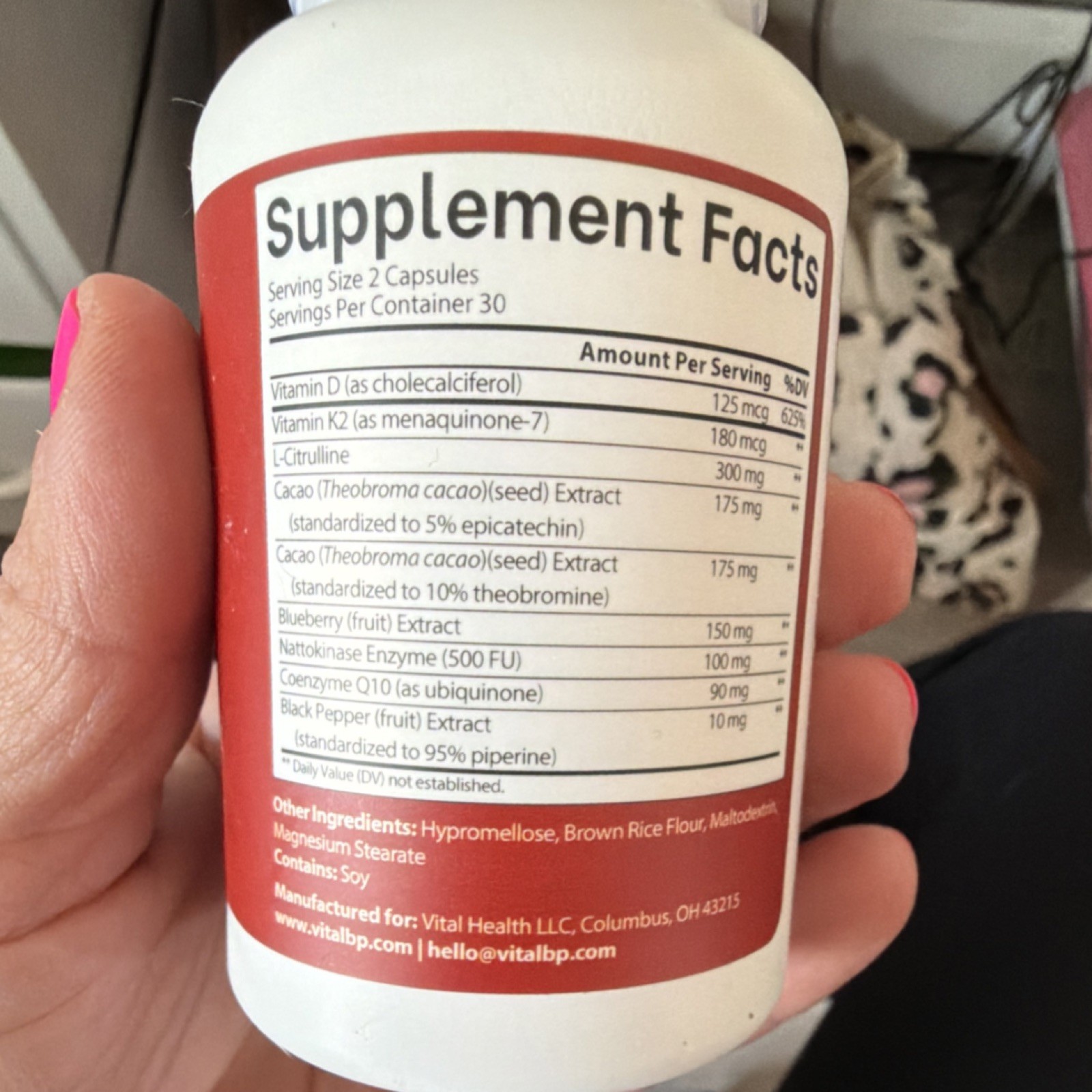 VitalBP Cardiovascular Health Vitamin D K2 L-Citrulline 60 Capsules Exp 03/2028