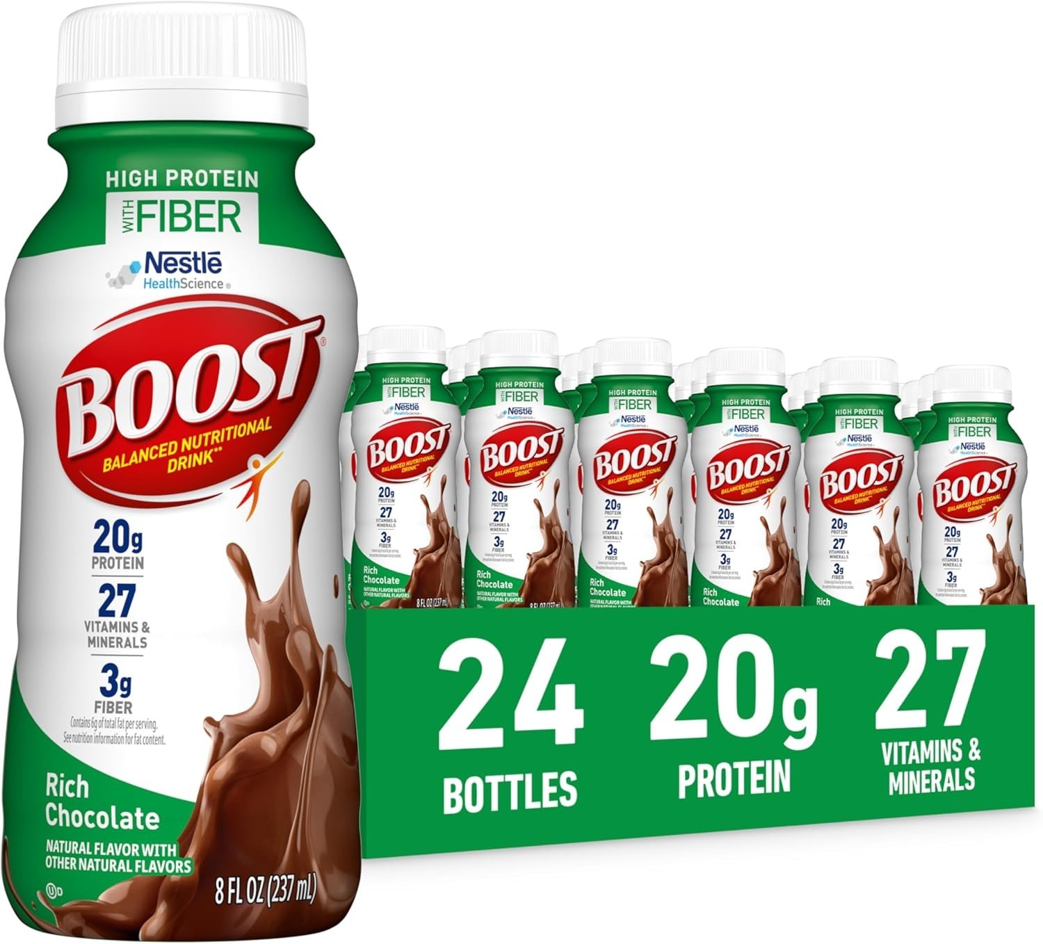 BOOST High Protein with Fiber Ready to Drink Complete Nutritional Drink, 24 Pack