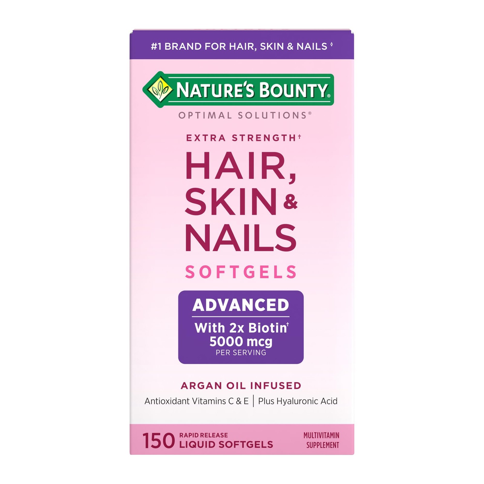 Natures Bounty Advanced Hair Skin Nails Argan Vitamin Biotin Hyaluronic 150