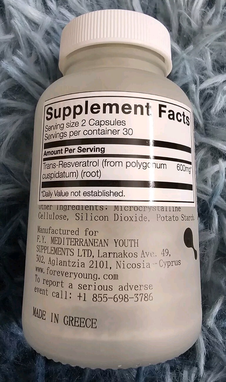 Forever Young ResVi 600mg Antioxidant Dietary Supp. 60 Vegan Caps. Exp 07/25 Exp