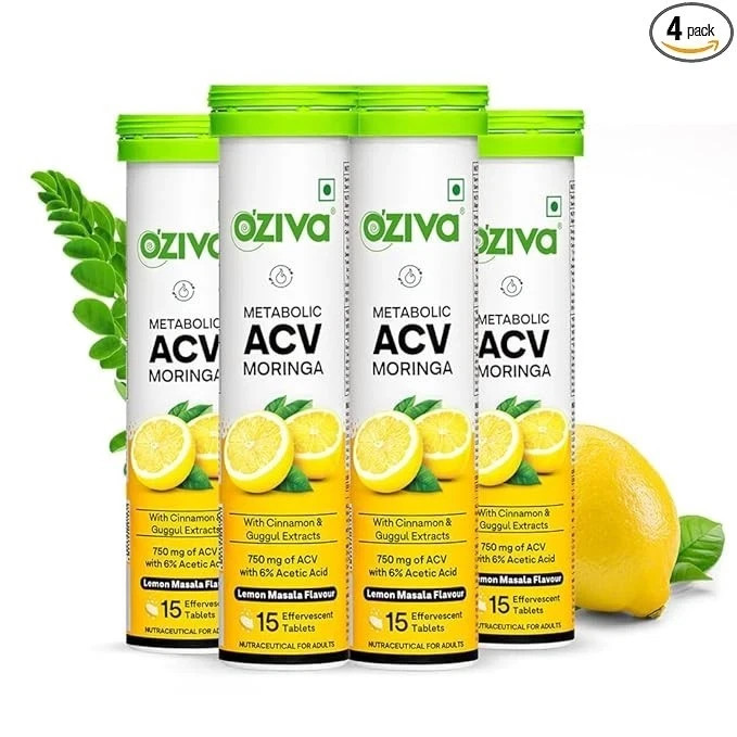 OZiva ACV Moringa Tablets Effervescent Lemon Masala 60 Tablets Free shipping