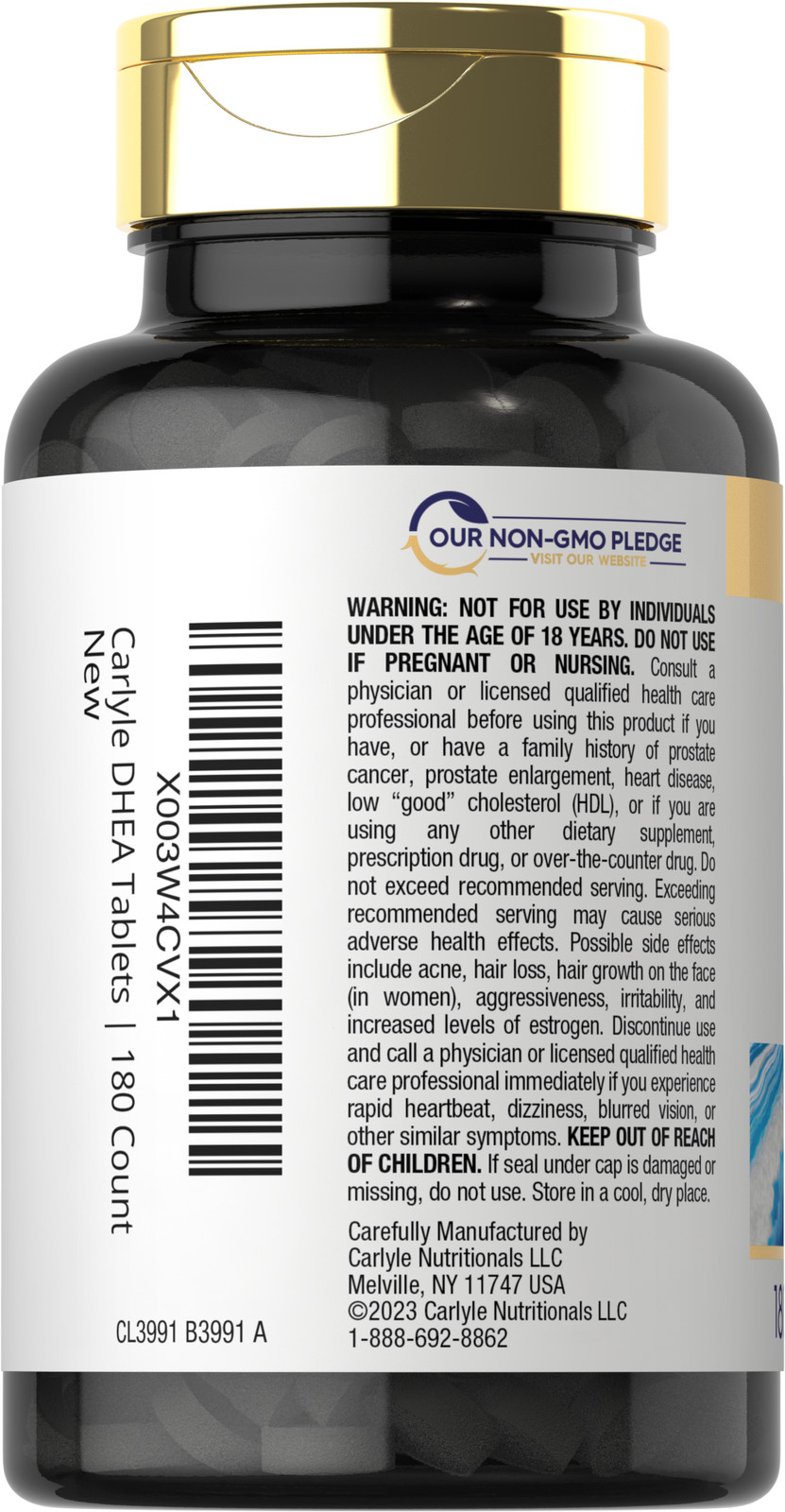 DHEA 25mg | 180 Tablets | Vegetarian | Non-GMO, Gluten Free | by Carlyle