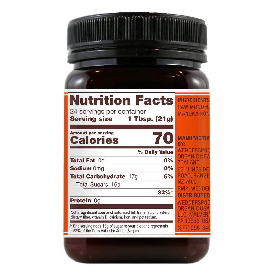 Wedderspoon Raw New Zealand Monofloral Manuka Honey KFactor 16 – NET WT. 17.6 OZ