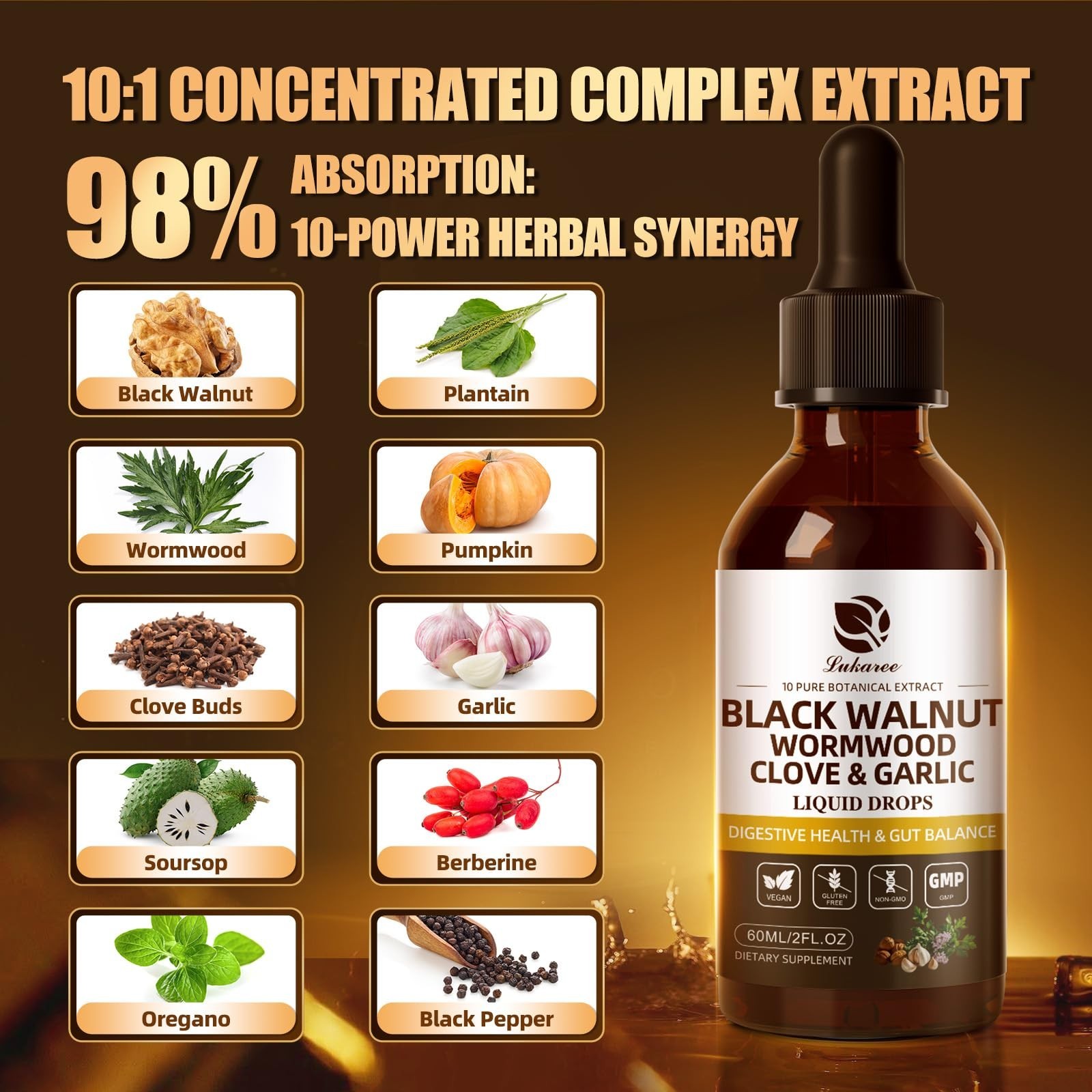 Ultra-Concentrated Wormwood Black Walnut Clove Cleanse Tincture – Gut Detox & Di