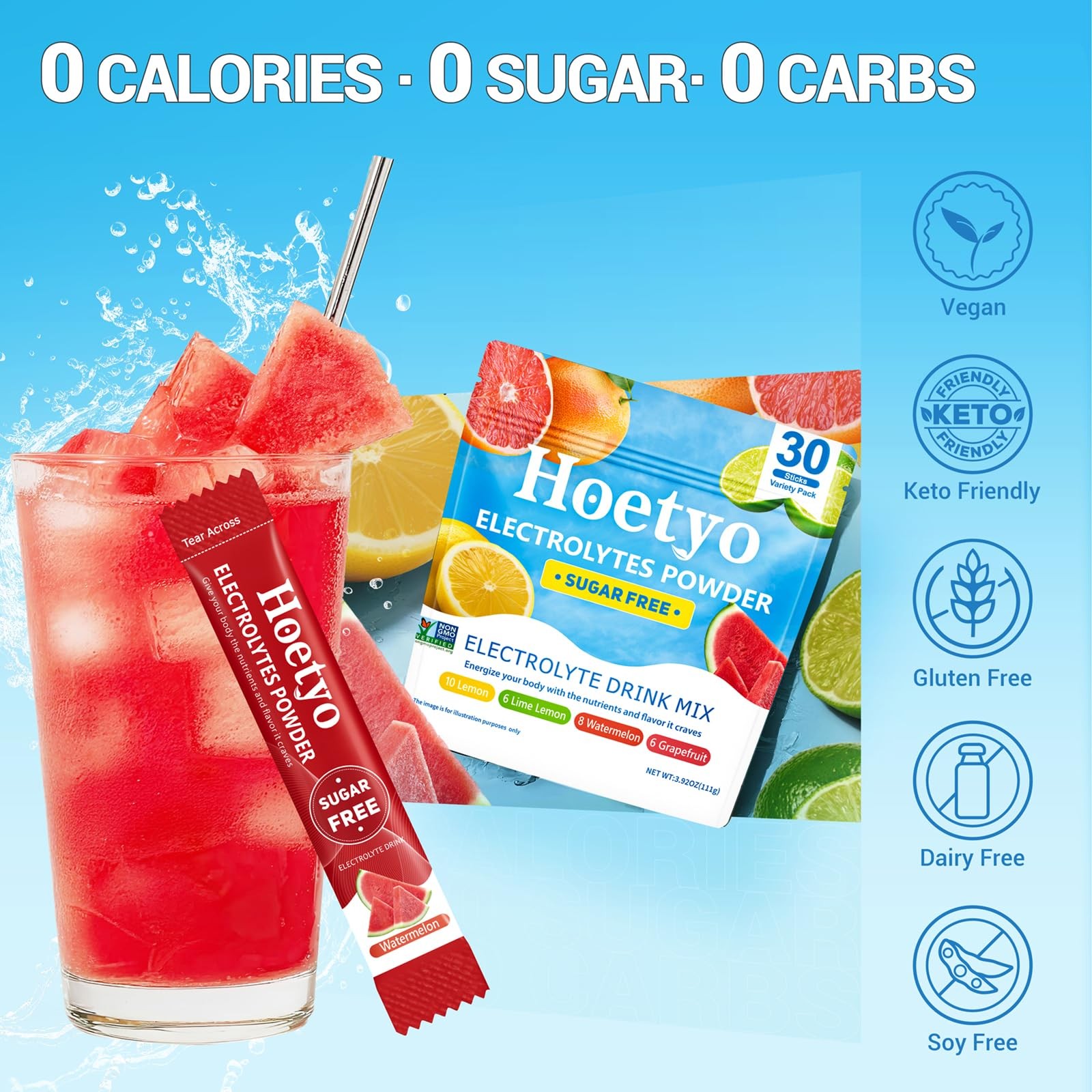 Electrolytes Powder Packets – Sugar Free Electrolyte 0.13 Ounce (Pack of 30)