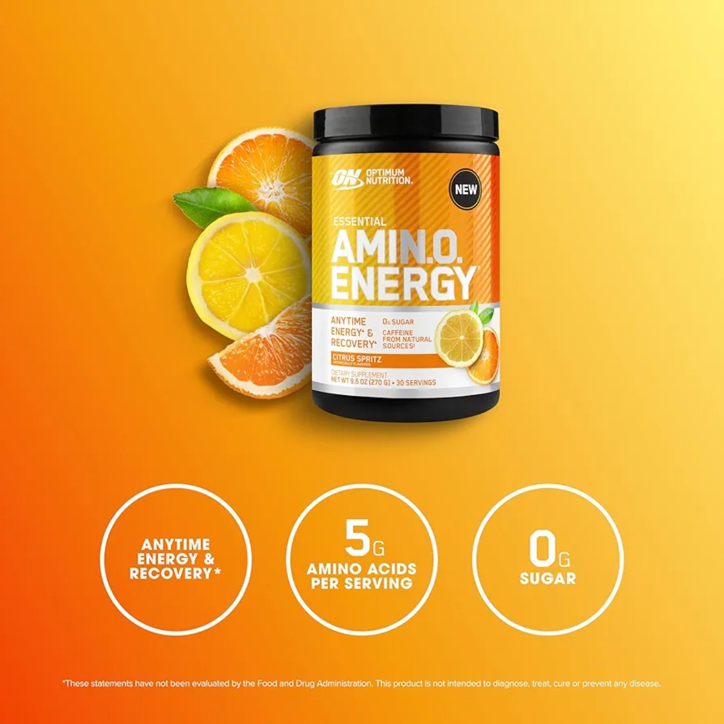 O.N. AMIN.O ENERGY 10oz (30 Serving) New Natural Citrus Spritz BEST BY 03/26