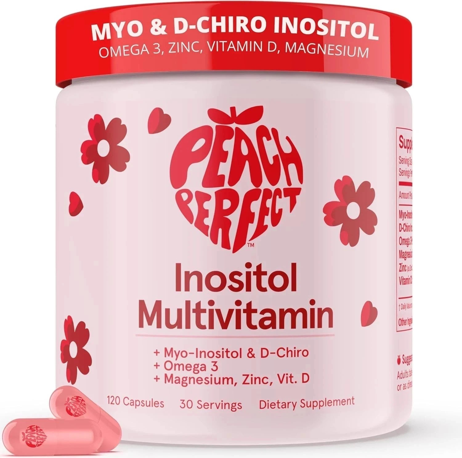 2 BOTTLES-Peach Perfect Inositol Multivitamin Myo&D-Chiro 40:1 Blend with Omega3