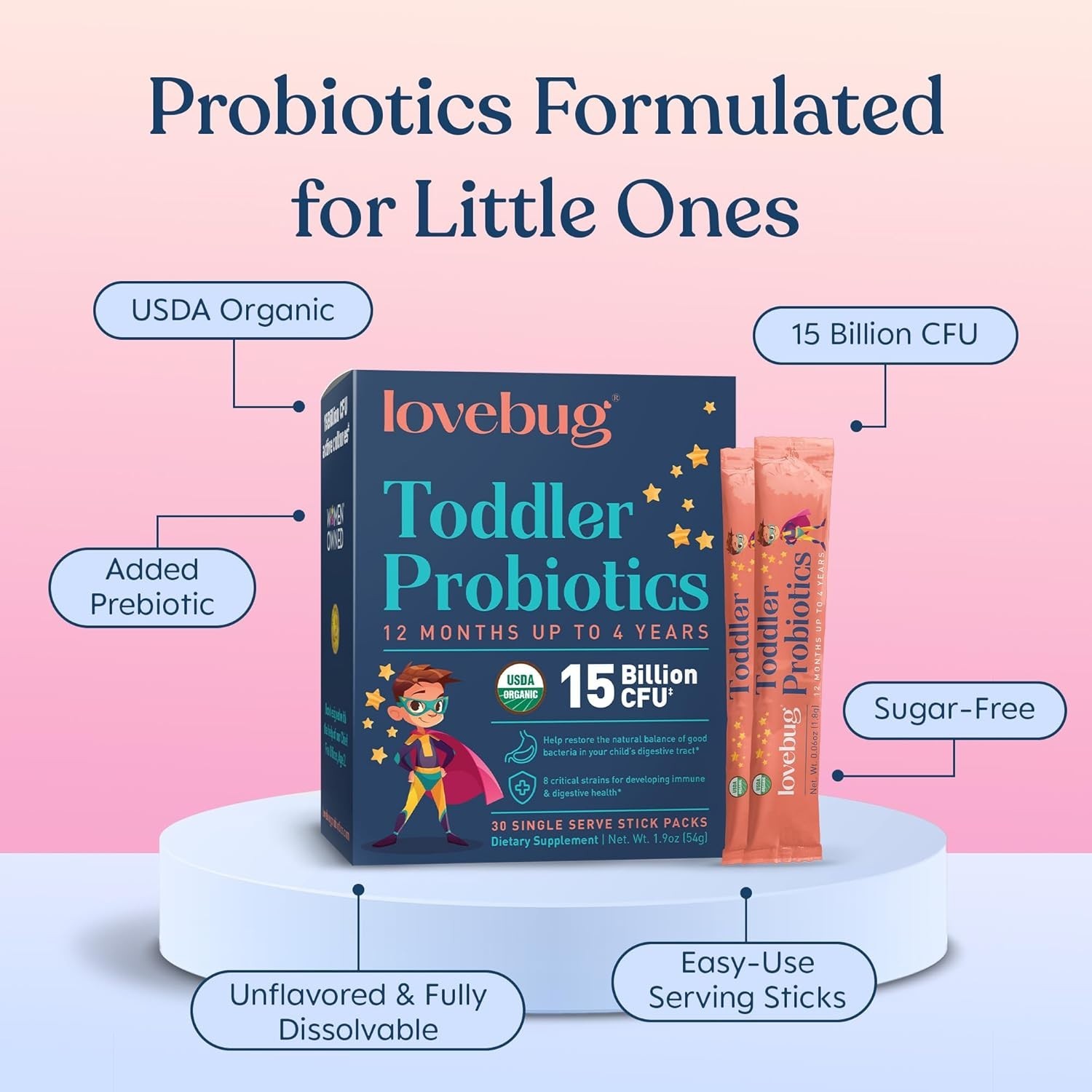 LOVEBUG Award Winning Probiotics | Constipation & Stomach Discomfort | Softer Bo
