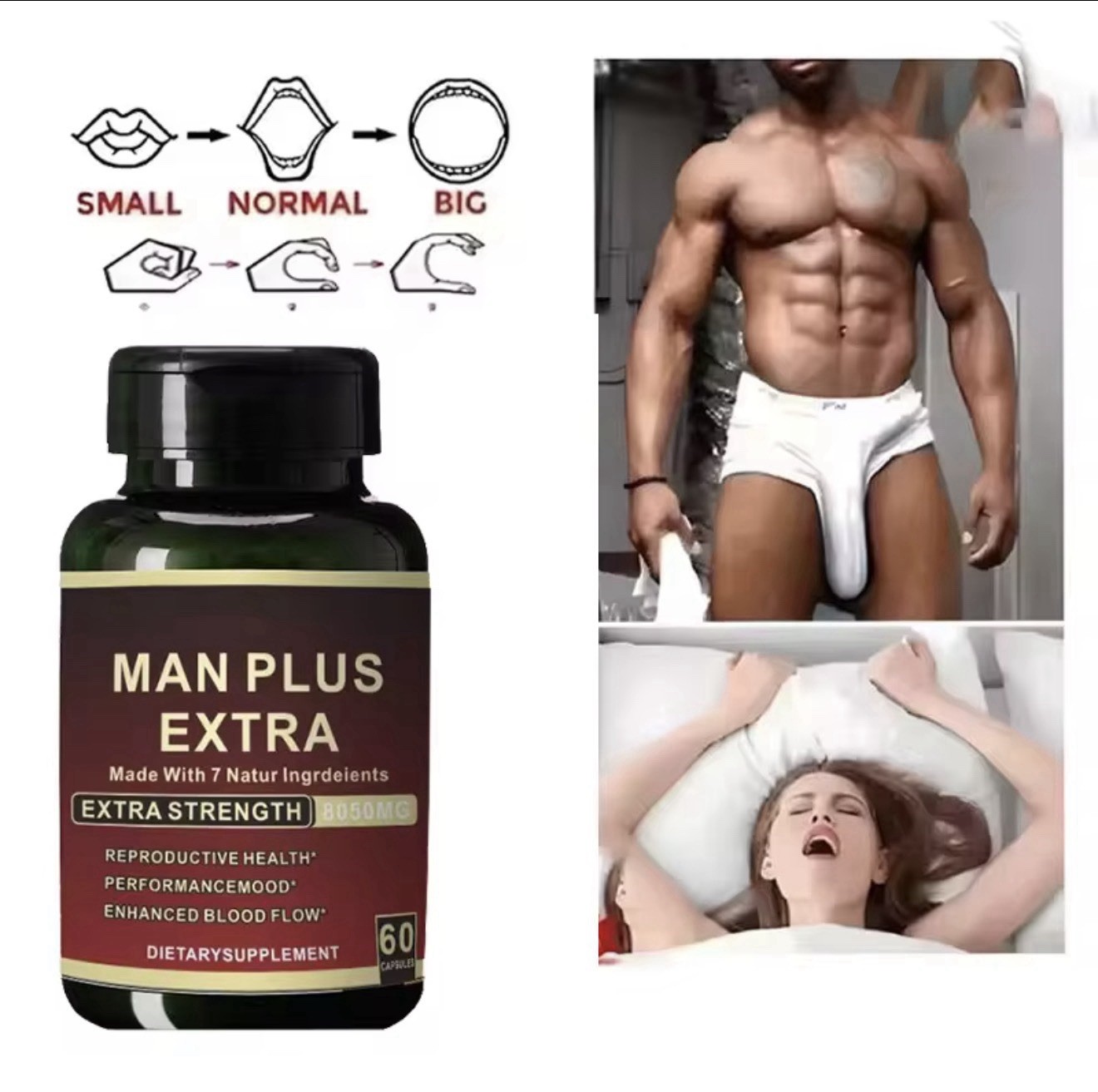 MAN PLUS Extra Strength 8050mg, 60 Capsules for Performance & Blood Flow