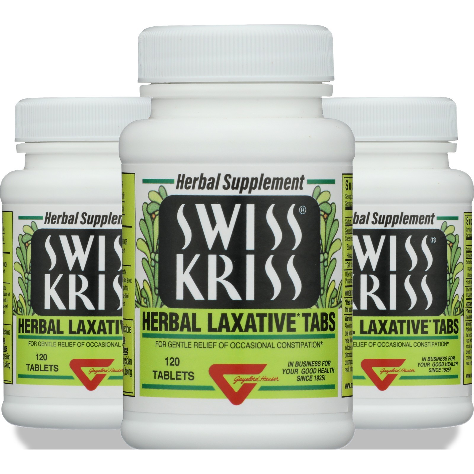 Swiss Kriss Herbal Laxative Tabs 120 Ct For Occasional Constipation 3 Pack