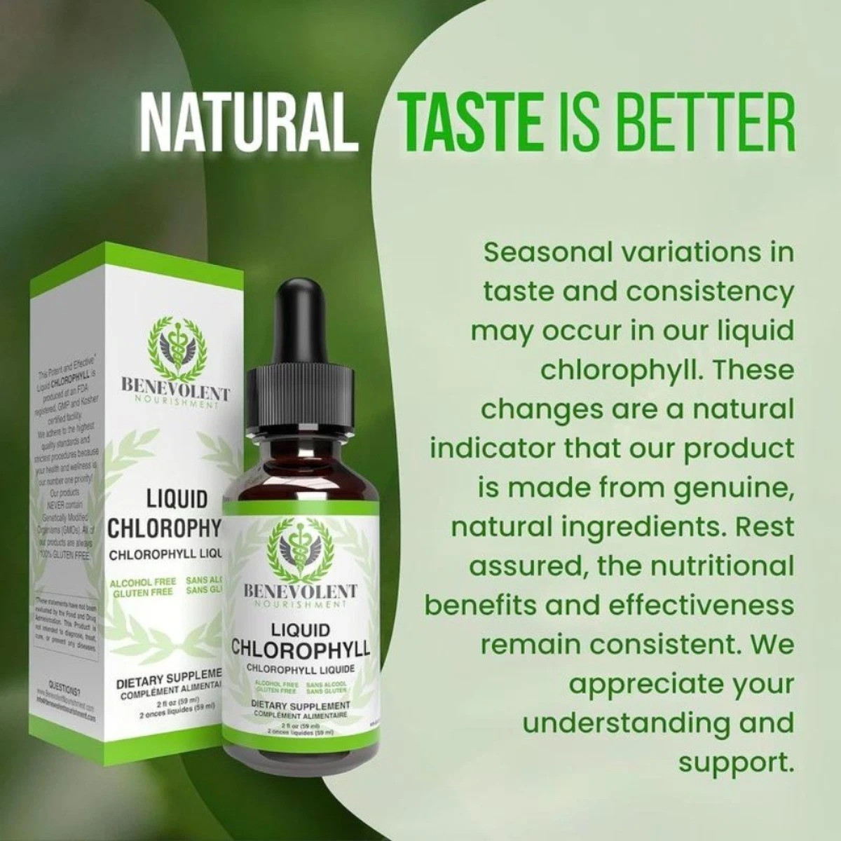 Benevolent Liquid Chlorophyll Drops – 4 Month Supply, Alcohol-Free