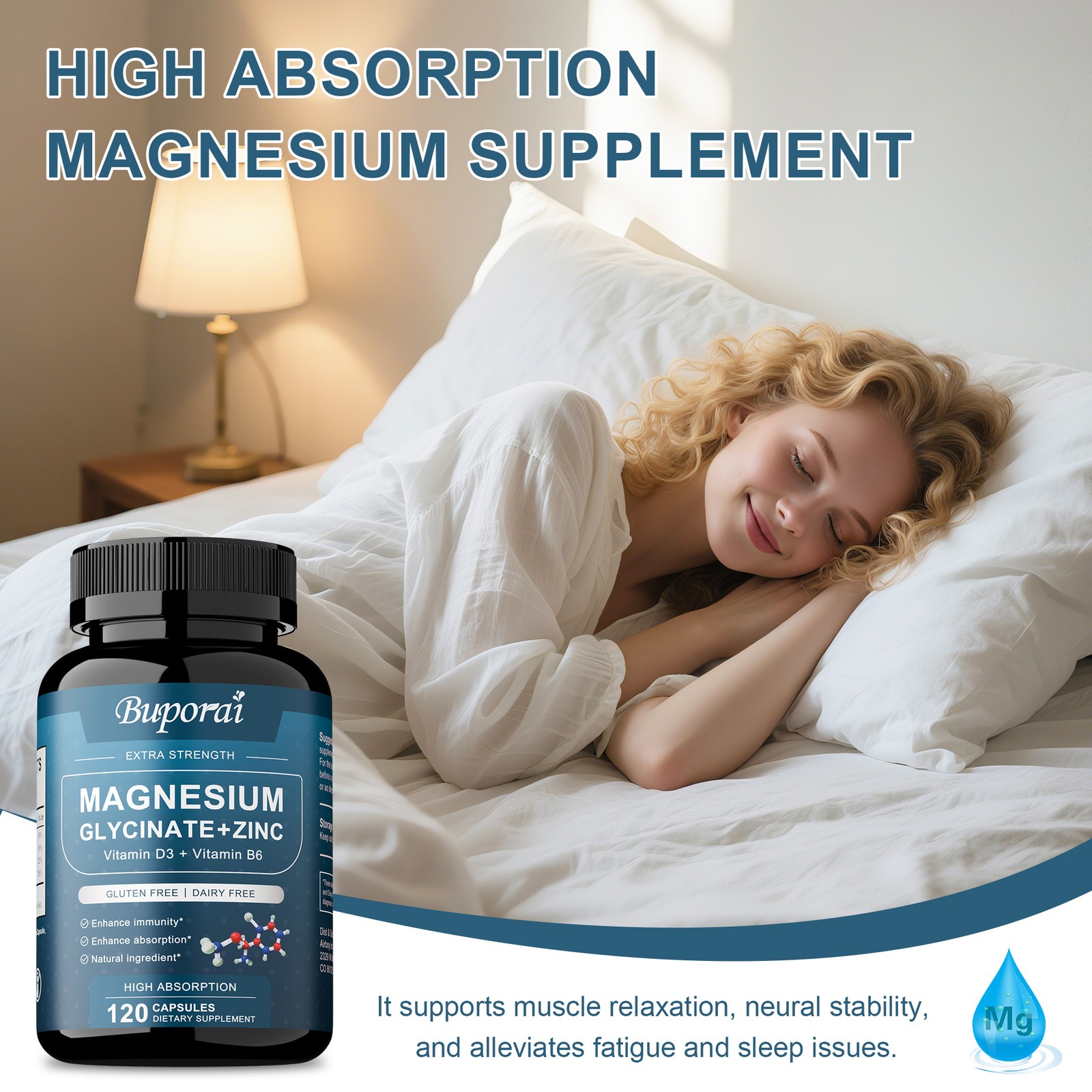 Magnesium Glycine +Zinc 240pcs-Brain and Joint Health,Enhance Cognitive Function