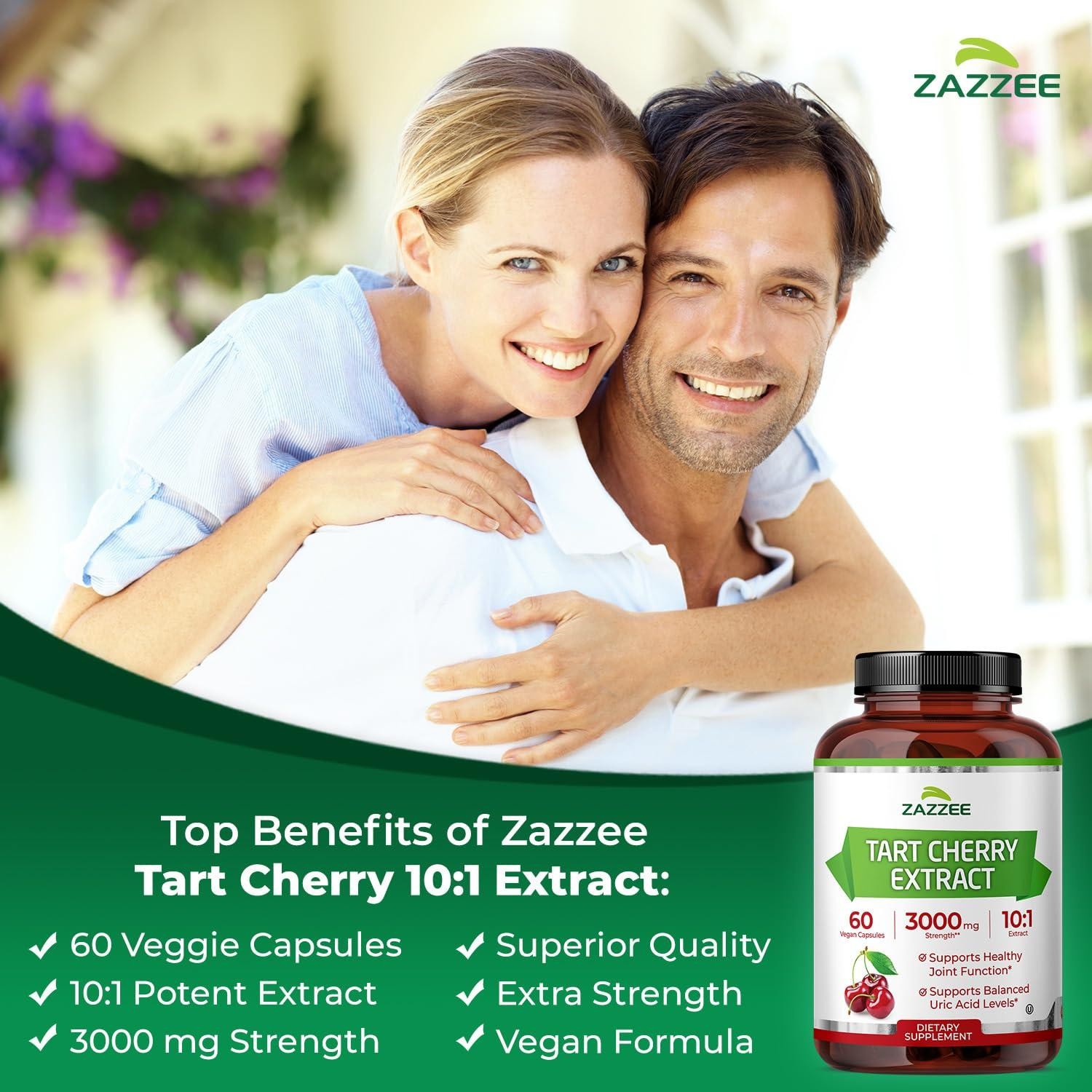 Zazzee Tart Cherry 10:1 Extract, 3000 mg Strength, 60 Vegan Capsules, Kosher