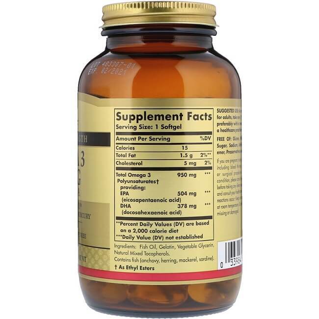 Solgar Triple Strength Omega-3 950 mg 100 Softgels Made In USA, FREE US SHIPPING