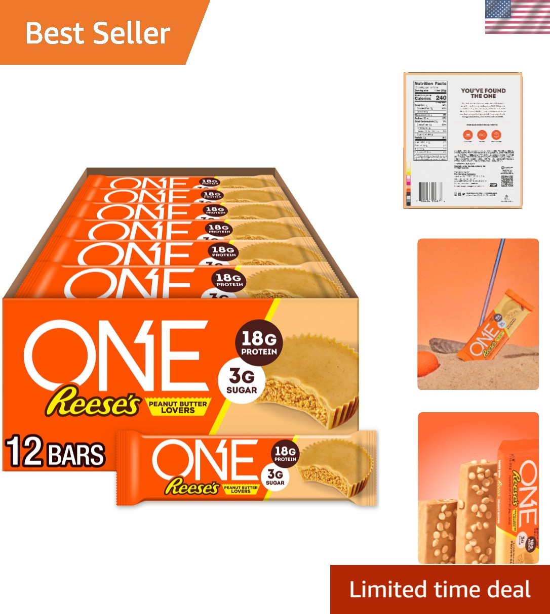 Gluten Free Reese’s Peanut Butter Protein Bars, 12 Count – 18g Protein Each