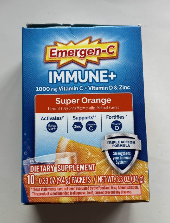 Emergen C Immune Plus Fizzy Drink Mix 10 Single Serve Packets Super Orange