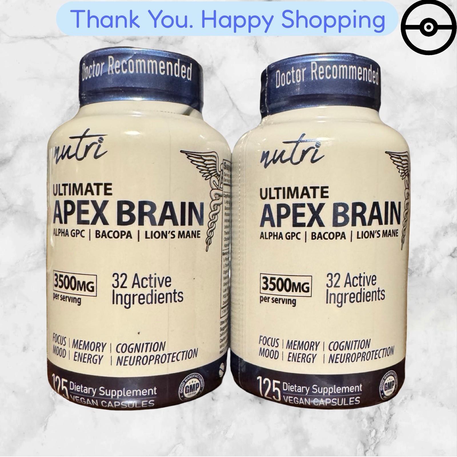 Nutri Ultimate Apex Brain with Alpha GPC Bacopa Lions Mane 3500mg 125cap 2 pack
