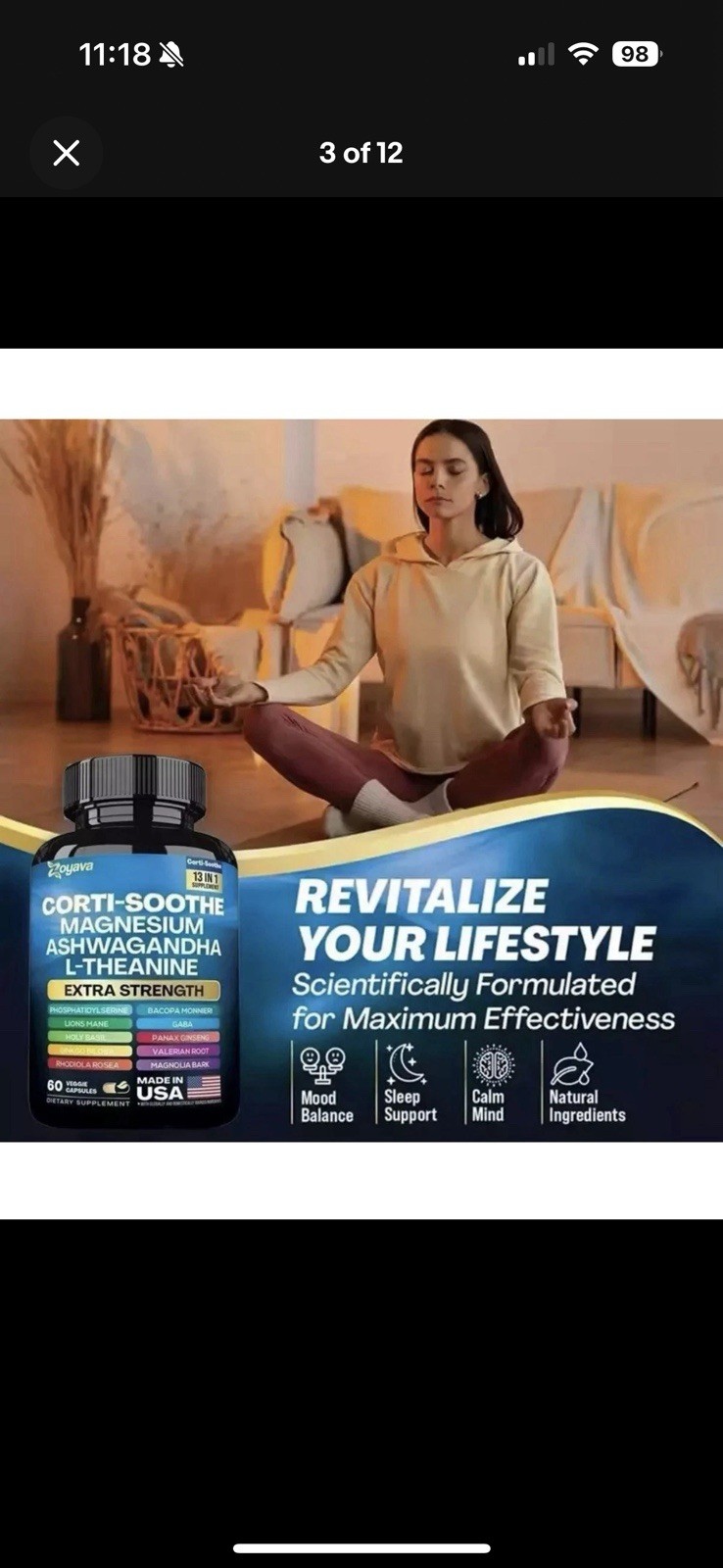 Zoyava CORTI-SOOTHE Cortisol Magnesium Ashwagandha L-theanine – Relieve Stress