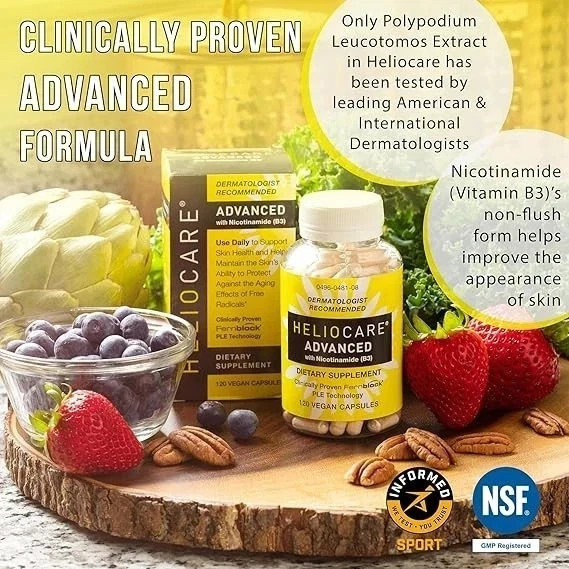 2 Packs Heliocare Advanced Nicotinamide B3 Skin Health 120 Capsules Exp: 07/20 #