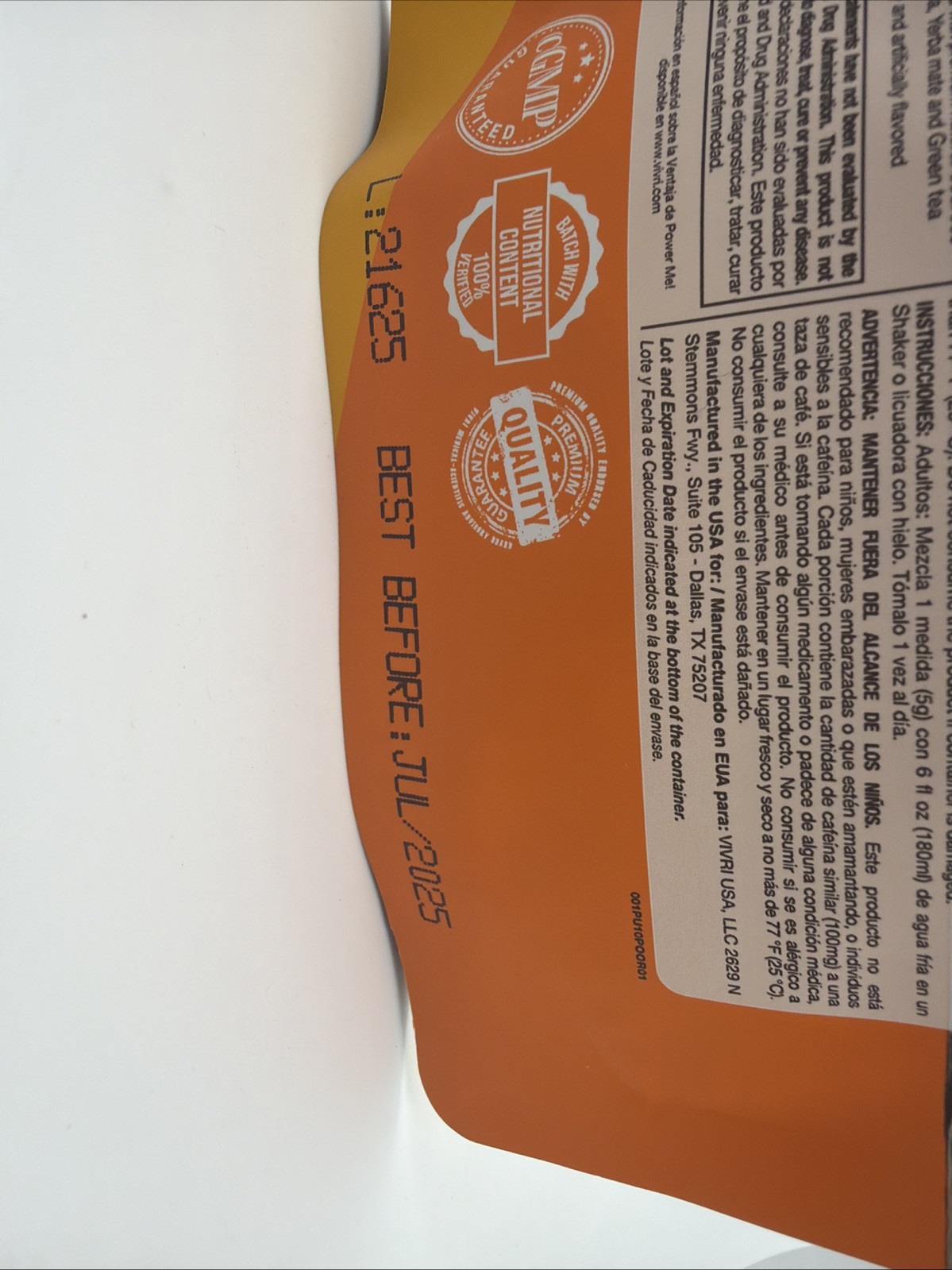 Vivri Power Me! Orange Mango. Energy Supplement. Sealed. BB 07/25