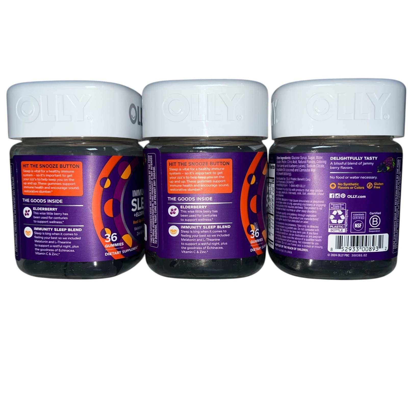 3x OLLY Immunity Sleep + Elderberry Gummies 36 Ct Rest Recharge Immune New