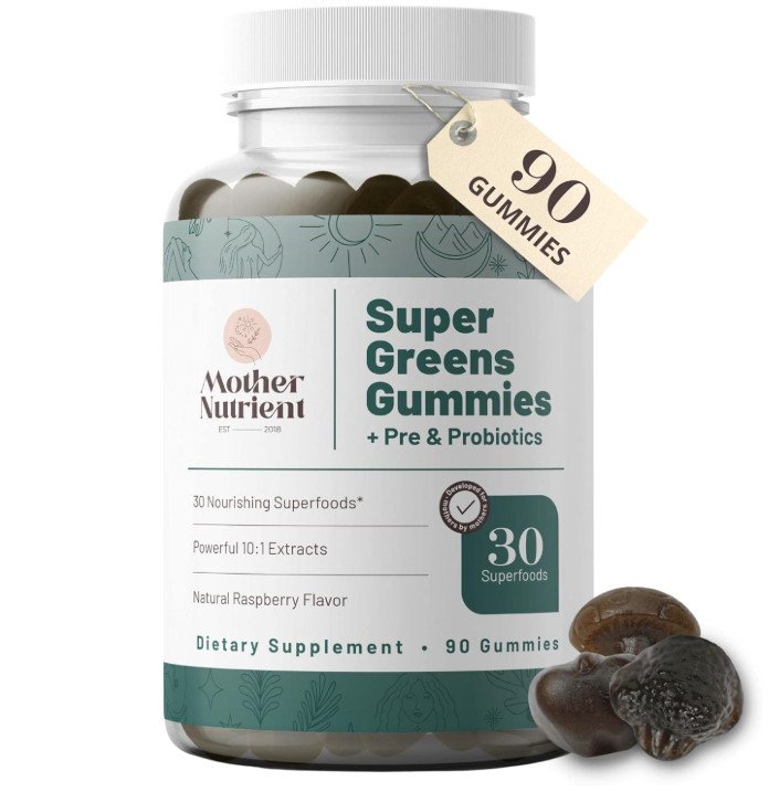 Mother Nutrient Super Greens Gummies 90ct Probiotics Prebiotics Vegan