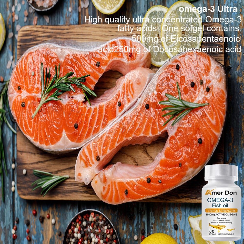 3x Strength EPA & DHA Omega 3 Fish Oil 3600mg, Highest Potency, 4 × 60 Capsules