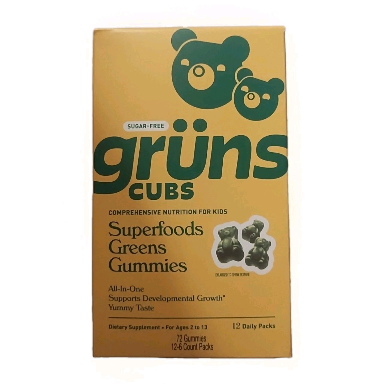 Gruns Cubs Superfood Greens Gummies For Kids, 72 Ct 12- 6 Count Daily Packs