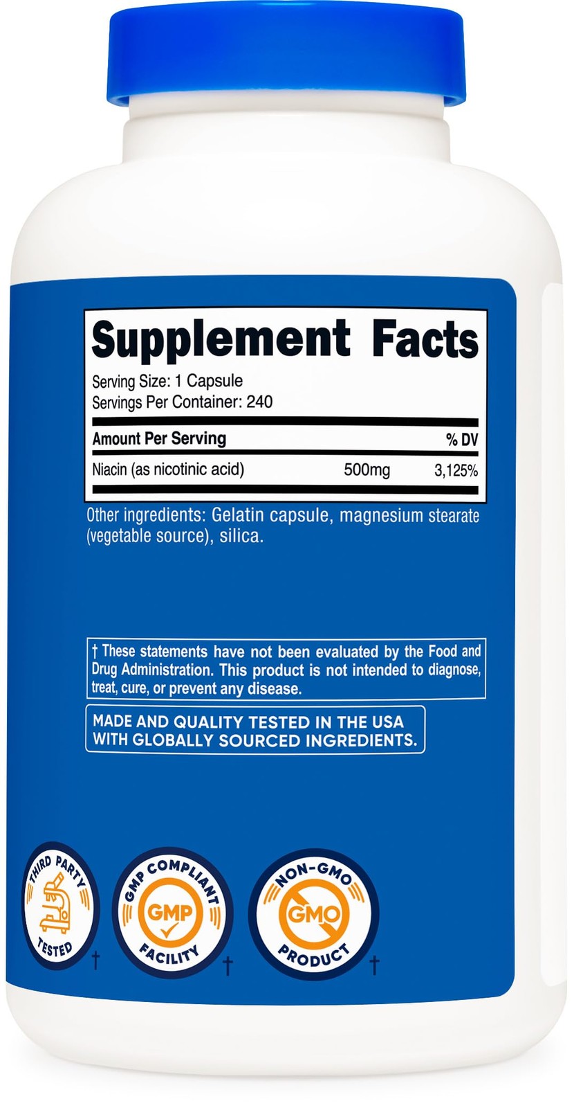 Nutricost Niacin (Vitamin B3) 500mg, 240 Capsules – 240 Count (Pack of 1)