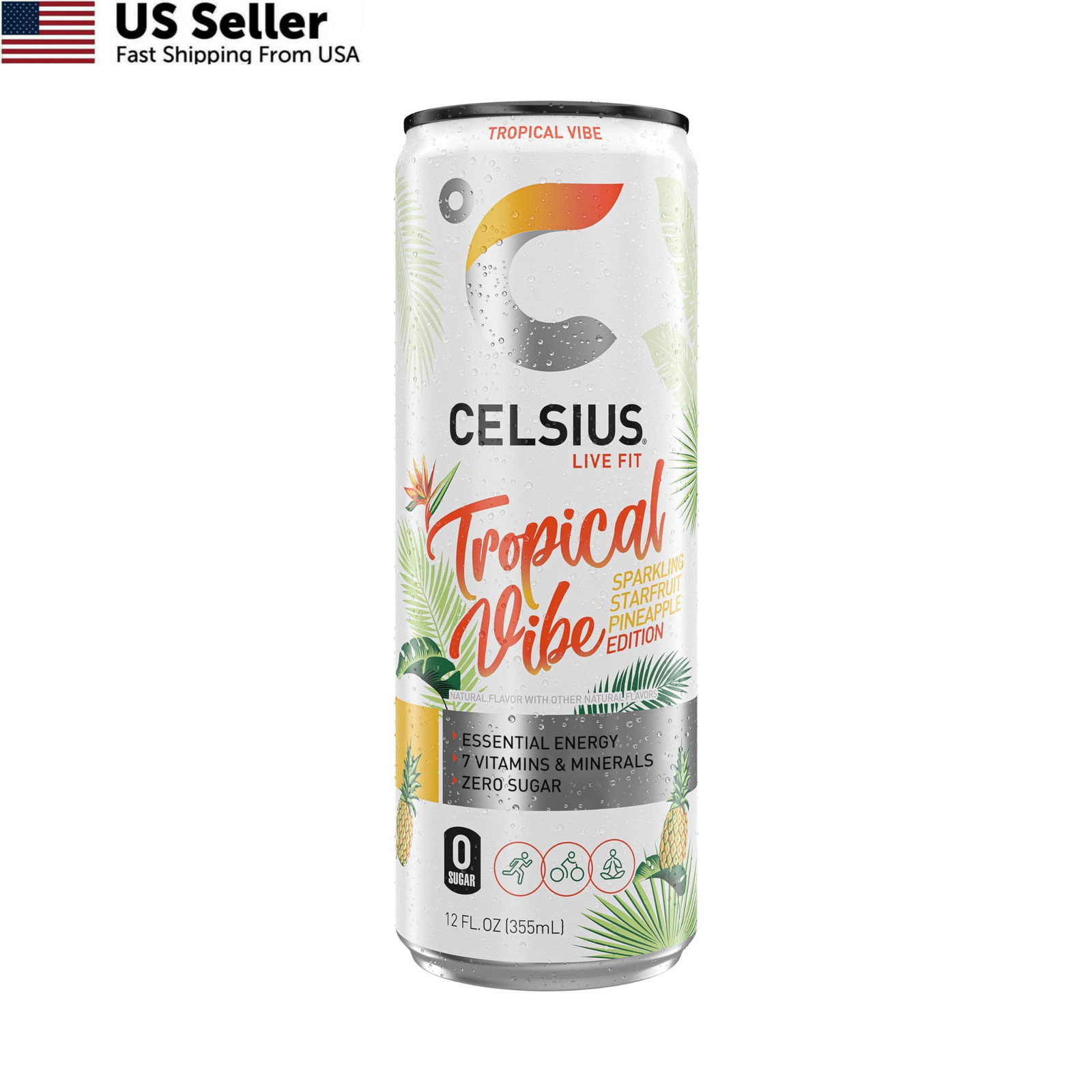 CELSIUS Sparkling Tropical Vibe, 12 Fl Oz (Pack of 12), Vibe