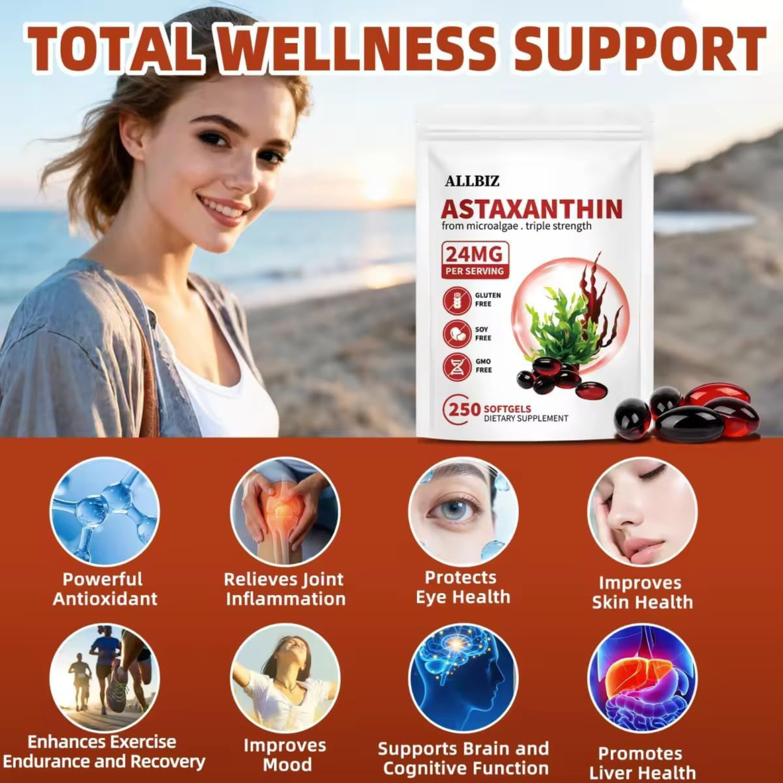 Astaxanthin 24mg | 250 Softgels | 250-Day Supply 250 Count (Pack of 1)