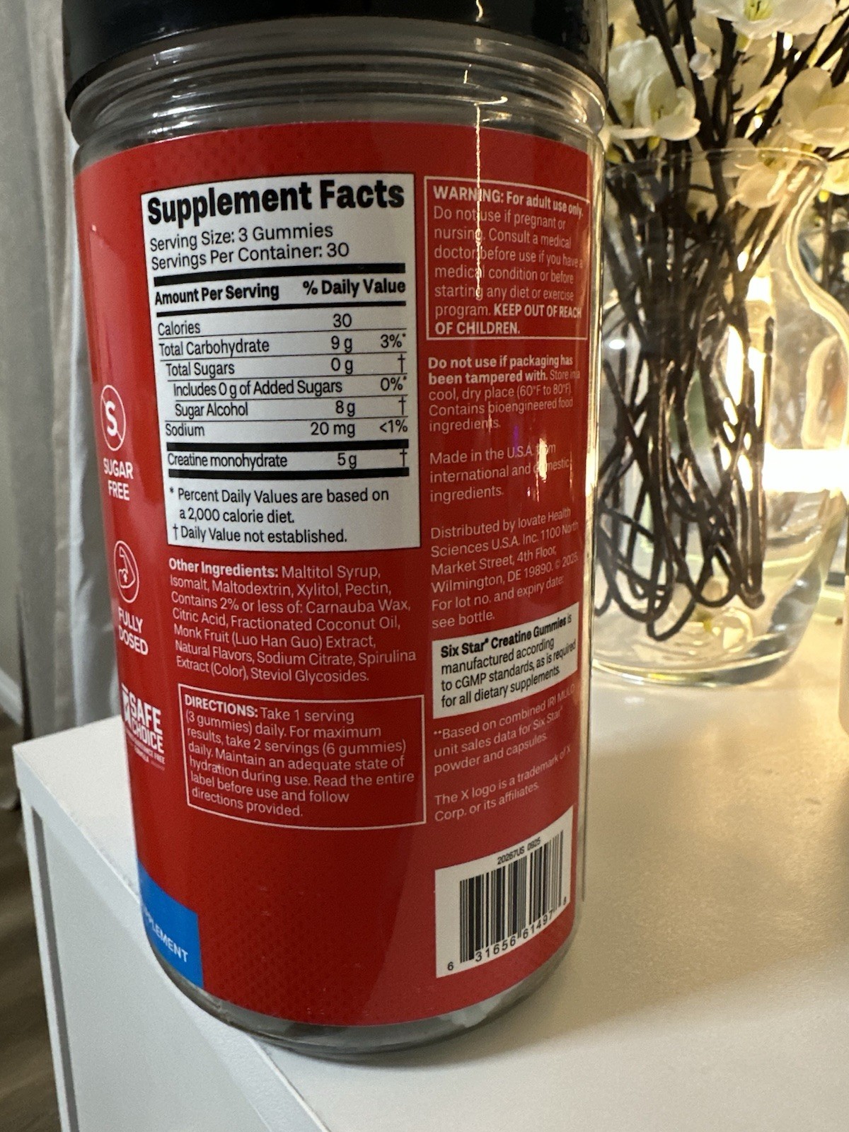 Six Star Creatine Monohydrate Gummies Blue Raspberry Sugar-Free 5g 30 Servings