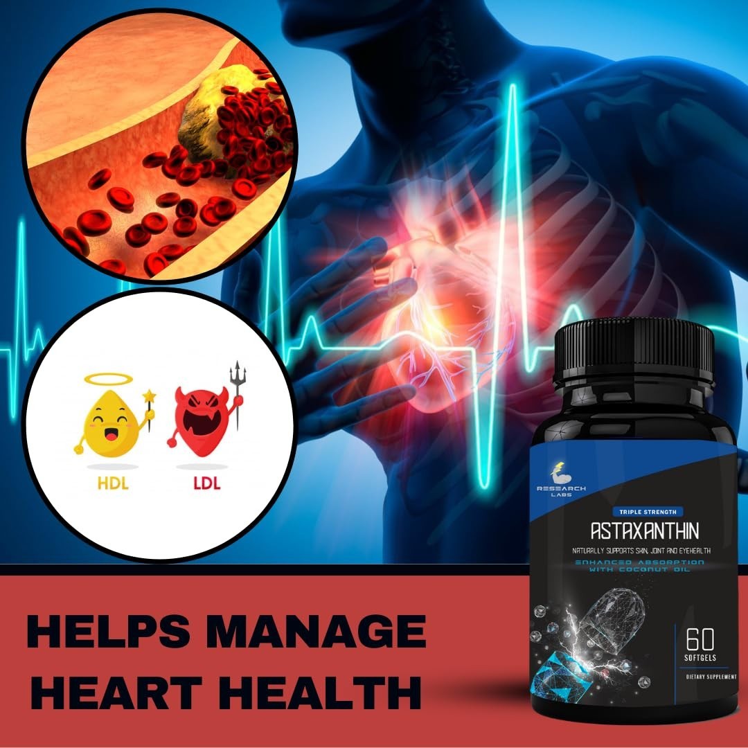 Triple Strength Astaxanthin 12mg Softgels + Organic Coconut Oil for Absorption –