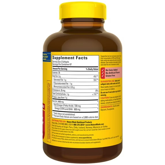 3pk Nature Made 2400mg Fish Oil Softgels Omega 3 Supplement 134 Count