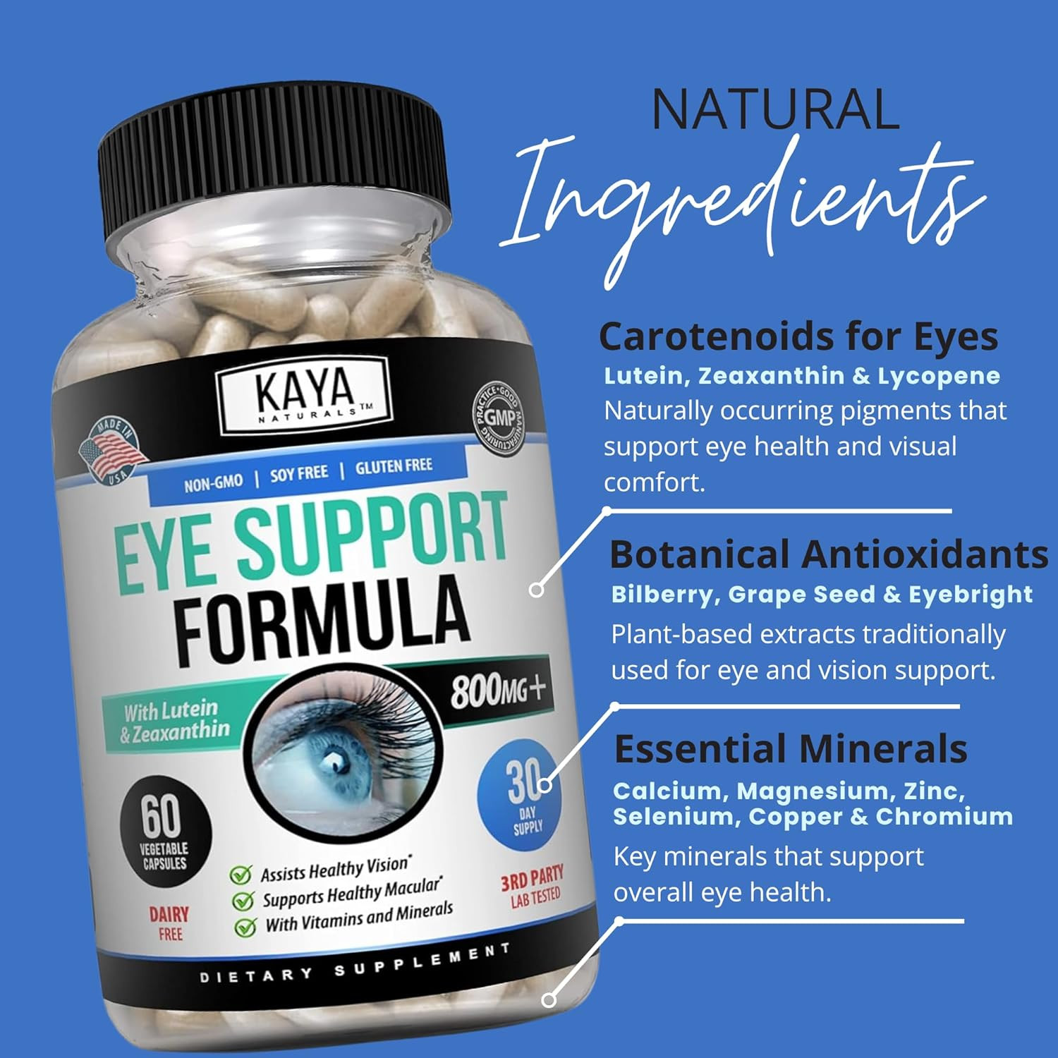 Kaya Naturals Eye Health Supplement – Lutein & Zeaxanthin – Supports Eye Strain,