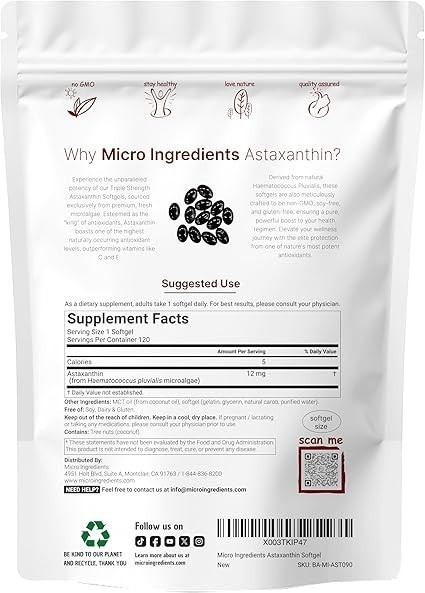 Micro 2pack Ingredients Astaxanthin 12mg, 120 Softgels, Dietary Supplement,gift