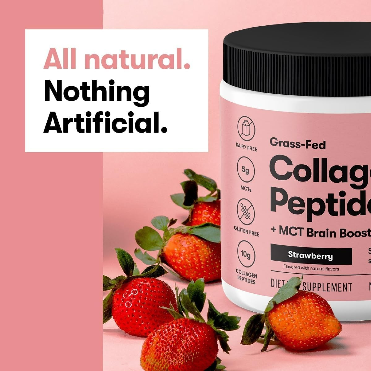 Strawberry-Flavored Collagen Protein Powder with MCT Oil – 13.2 oz Container